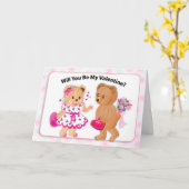 Valentine wird mein Valentine zwei Teddybären sein Karte (Gelbe Blume)