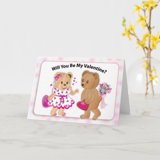 Valentine wird mein Valentine zwei Teddybären sein Karte (Gelbe Blume)