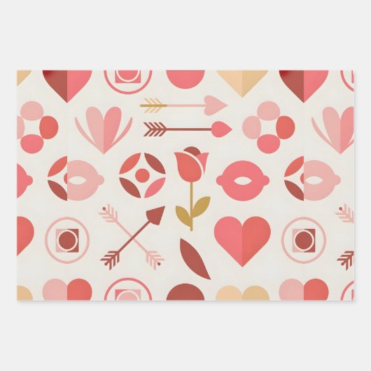 Valentine with bows and hearts geschenkpapier set (Vorderseite)