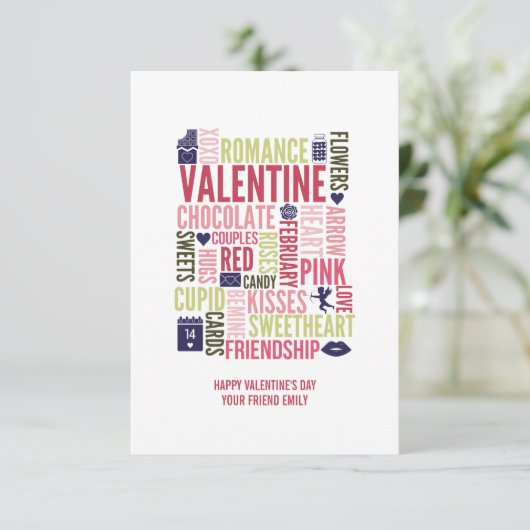 Valentine Words-Klasse Valentine Card Einladung (Stehend Vorderseite)