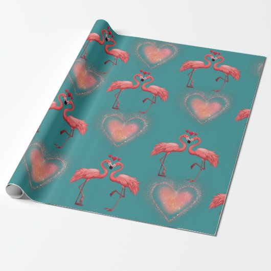Valentine Wrapping Paper - Flamingo - Retro Geschenkpapier (Ungerollt)