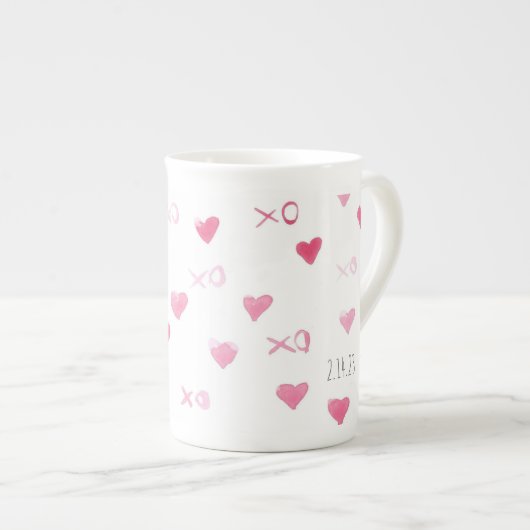 Valentine XO Sweet Hearts Pink DATE Liebe Porzellantasse (Vorderseite Rechts)