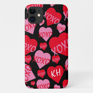 Valentine XOXO Herz rosa rotes Muster Schwarzer Na Case-Mate iPhone Hülle