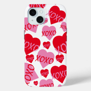 Valentine XOXO Herzrosa rotes Muster Modernes Weiß Case-Mate iPhone Hülle