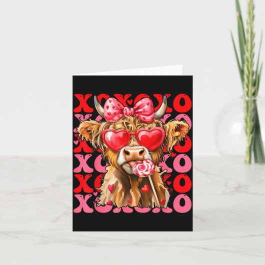 Valentine Xoxo Highland Cow Cute Coquette Bow West Karte (Vorderseite)