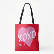 Valentine XOXO Pink Heart Hugs Kisses Red