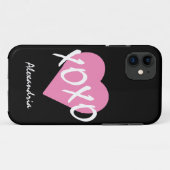 Valentine XOXO Rosa Herz Schwarz Case-Mate iPhone Hülle (Rückseite (Horizontal))