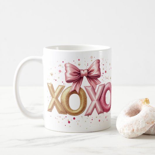 Valentine XOXO Rosa Valentinstag Kaffeetasse (Mit Donut)