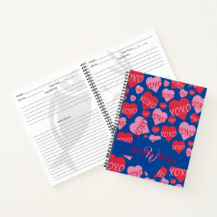 Valentine XOXO Rotes Rosa Herz Blaues Rezept Notizblock