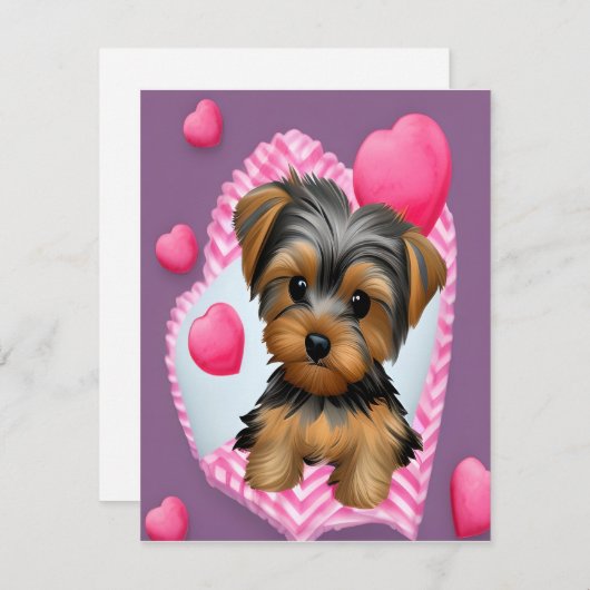 Valentine Yorkie and Hearts Note Card Mitteilungskarte (Vorne/Hinten)