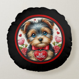 Valentine Yorkie Be Mine Round Pillow Rundes Kissen