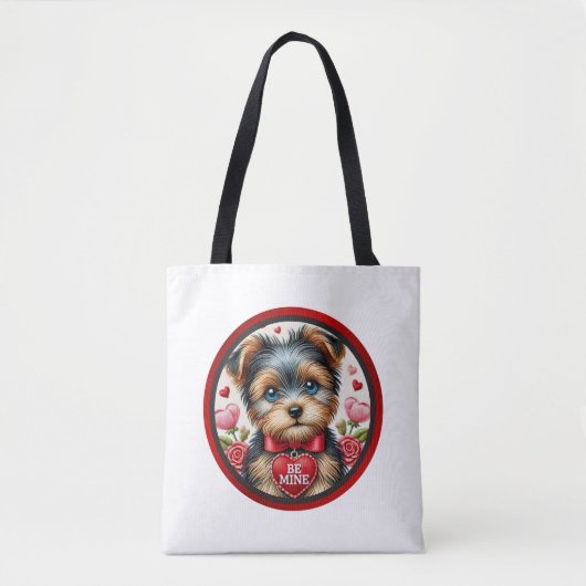 Valentine Yorkie Be Mine Shoulter Tote Bag Tasche (Vorderseite)