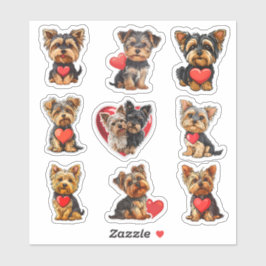 Valentine Yorkshire Terrier Dog Set mit 9 Aufklebe Aufkleber