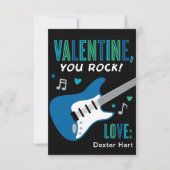 Valentine You Rock Blue Gitarre Kinder Valentinsta Einladung (Vorderseite)