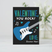 Valentine You Rock Blue Gitarre Kinder Valentinsta Einladung (Stehend Vorderseite)