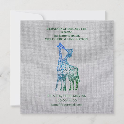 Valentineinladung mit Giraffen im rustikalen Stil Einladung (Rückseite)