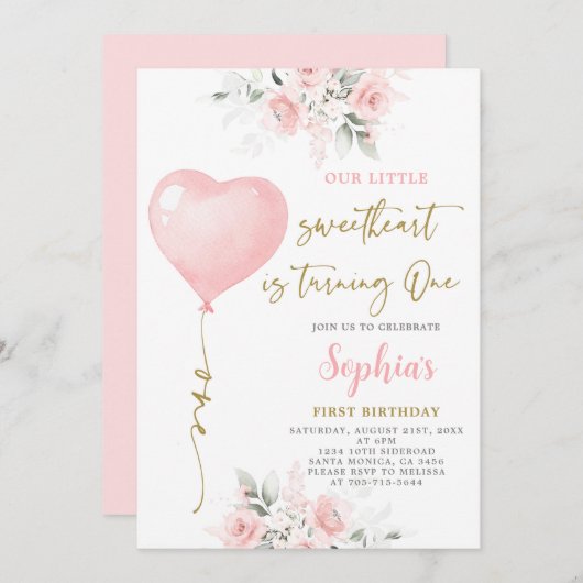 Valentineinladung zum 1. Geburtstag Einladung (Vorne/Hinten)