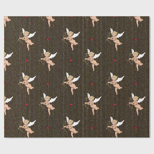 Valentinengel auf schwarzen Glitzer Geschenkpapier (Flach)