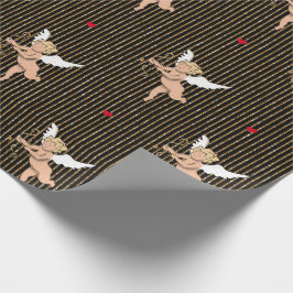 Valentinengel auf schwarzen Glitzer Geschenkpapier
