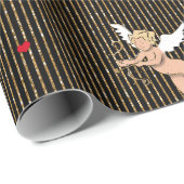 Valentinengel auf schwarzen Glitzer Geschenkpapier (Rolleneckpunkt)