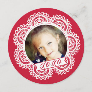 Valentinenkarte des Fotos Lace Doily Einladung