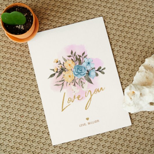 Valentinenkarte mit Blume Bouquet Liebe Text Karte