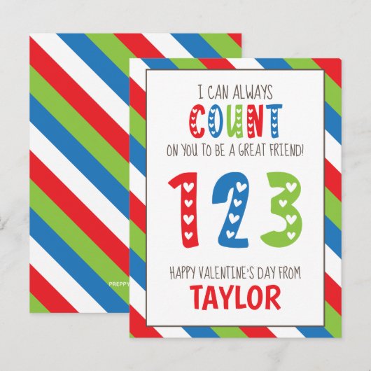 Valentinenkarte mit der Anzahl der Streifen Postkarte (Vorne/Hinten)