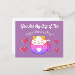 Valentinenkarte mit einer Katze in einer Teetasse Postkarte