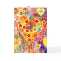 Valentinenkarte mit Rosa, Rot, Gelb, Blues