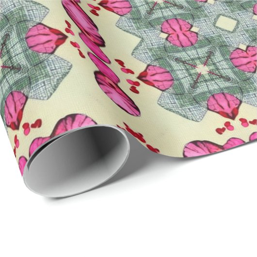 Valentinerrot-herzen romananz abstraktes muster 3 geschenkpapier (Rolleneckpunkt)