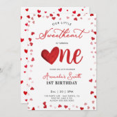 Valentines 1st girl Birthday Einladung (Vorne/Hinten)