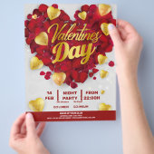 Valentines 3D Golden & Red Hearts Party Flyer (Hand)