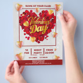 Valentines 3D Golden & Red Hearts Square Party Flyer (Hand)