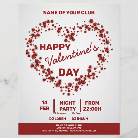 Valentines 3D Red Hearts Big Heart Party Flyer (Vorne)