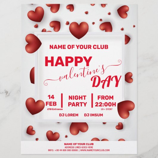 Valentines 3D Red Hearts Party Flyer (Vorne)