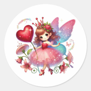 Valentines Adorable Fairy Runder Aufkleber