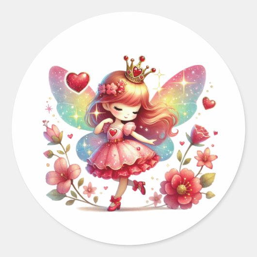 Valentines Adorable Fairy Runder Aufkleber (Vorderseite)