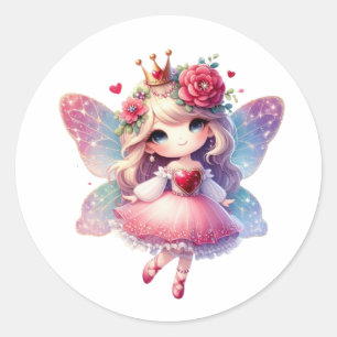 Valentines Adorable Fairy Runder Aufkleber