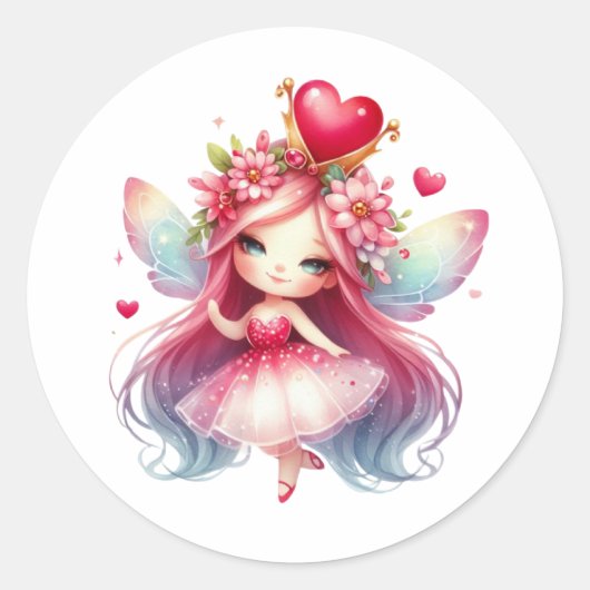 Valentines Adorable Fairy Runder Aufkleber (Vorderseite)