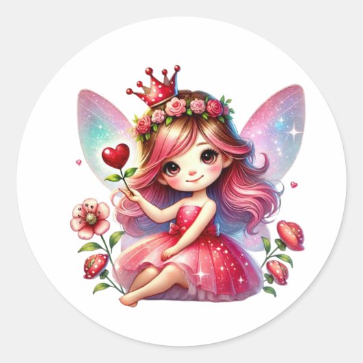 Valentines Adorable Fairy Runder Aufkleber (Vorderseite)