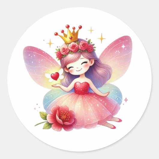 Valentines Adorable Fairy Runder Aufkleber (Vorderseite)
