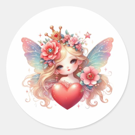 Valentines Adorable Fairy Runder Aufkleber (Vorderseite)