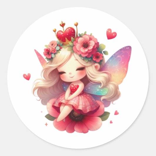 Valentines Adorable Fairy Runder Aufkleber (Vorderseite)