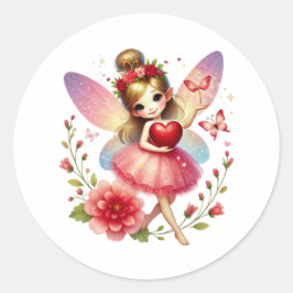 Valentines Adorable Fairy Runder Aufkleber