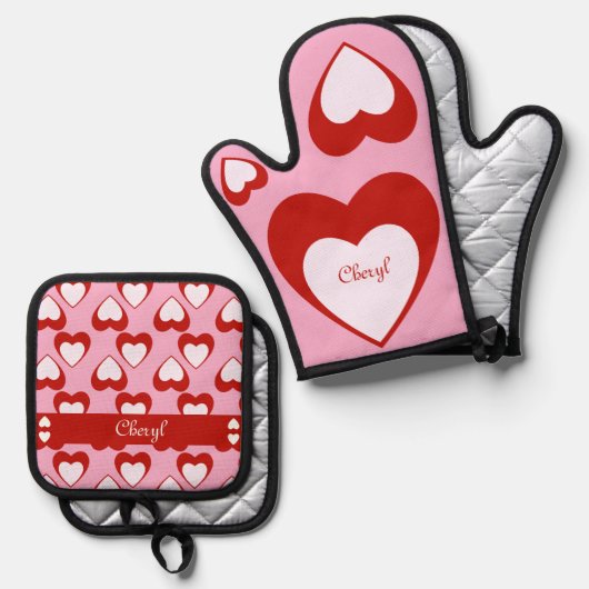 Valentines Anpassbare Namen oder andere Text Ofenhandschuh & Topflappen-Set (Vorderseite/Rückseite)