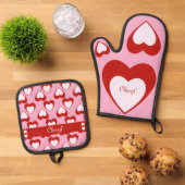 Valentines Anpassbare Namen oder andere Text Ofenhandschuh & Topflappen-Set (Oben Unten)