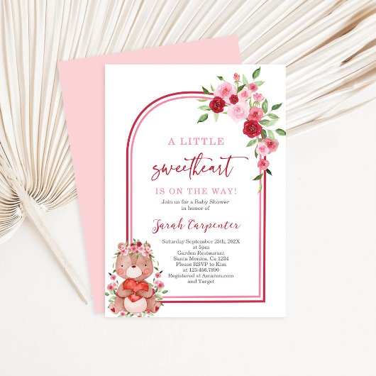 Valentines Baby Shower Girl Bear Einladung