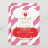 Valentines Babydusche Einladung, Imitate Glitzer Einladung (Vorne/Hinten)