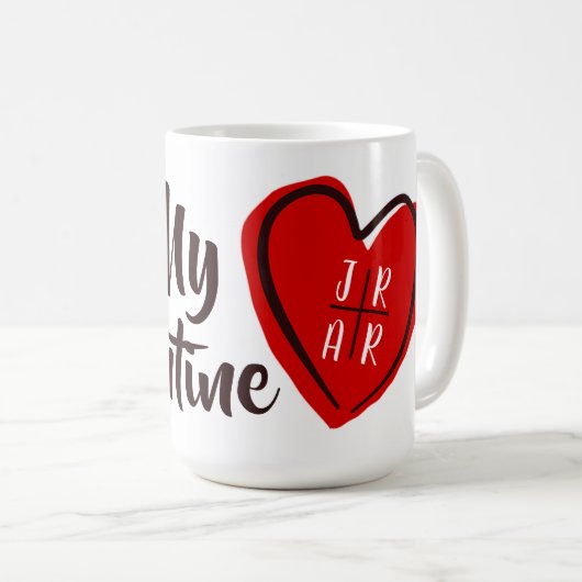 Valentine's Be My Valentine Heart Custom Initials Kaffeetasse (VorderseiteRechts)