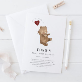 Valentines Bear First Birthday Einladung